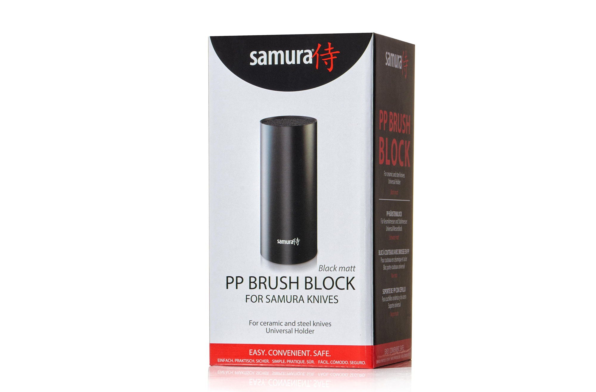 Samura Brush block for knives with soft touch coating, 11x11x22.5 cm, Black color 2 które zapewnia porządek i ochronę noży kuchennych.