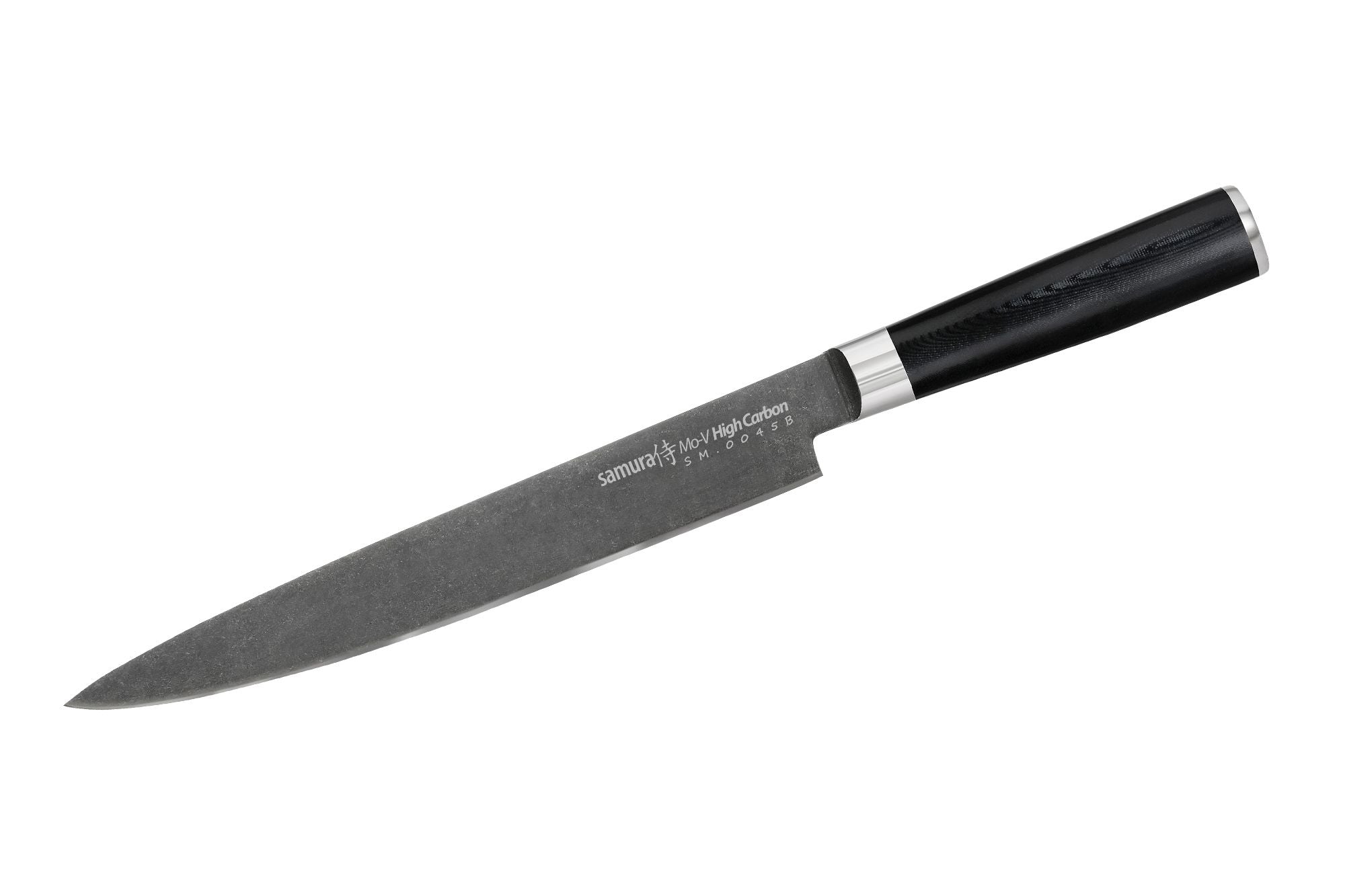 Samura MO-V Stonewash Slicing knife 9.0 Nóż do krojenia Samura Mo-V Stonewash to profesjonalne narzędzie przeznaczone do precyzyjnego i czystego krojenia szerokiej gamy produktów spożywczych. Długie