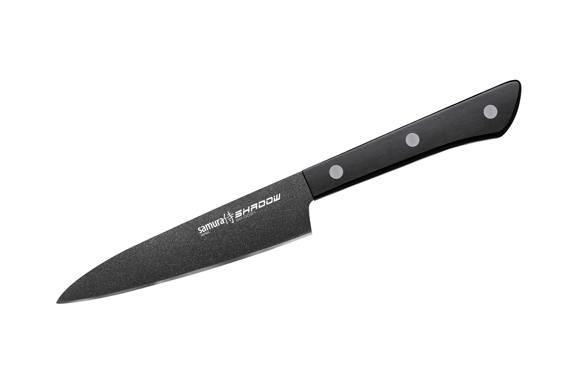 Samura SHADOW Set of 3 kitchen knives: Chef's knife, Utility knife, Paring knife with black non-stick coating 3 aby sprostać wszystkim niezbędnym zadaniom w kuchni. W skład zestawu wchodzi nóż do warzyw