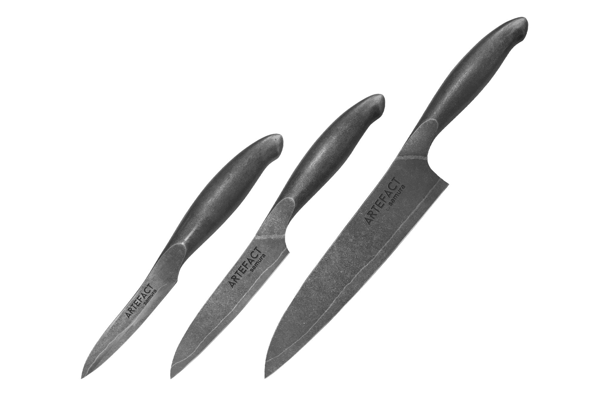 Samura ARTEFACT kitchen Set of 3 knives (Paring knife, Utility knife and Chefš knife) 1 Zestaw noży Samura Artefact zawiera trzy podstawowe noże kuchenne: nóż szefa kuchni