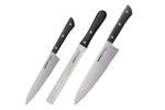 Samura HARAKIRI Set of 3 kitchen knives, black handle: Utility knife, Two-sided saw knife, Chef's knife