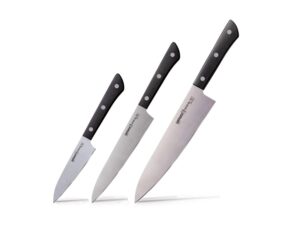 Samura HARAKIRI Set of 3 kitchen knives, black handle: Paring knife, Utility knife, Chef knife