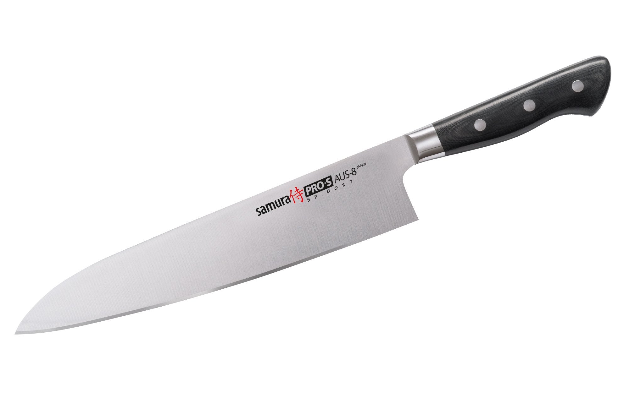 Samura PRO-S Grand Chef's knife, 9.4 Nóż szefa kuchni Samura Pro-S Grand to wszechstronne narzędzie kuchenne przeznaczone do szerokiego zakresu zadań związanych z przygotowywaniem żywności. Duże ostrze umożliwia sprawne operowanie zarówno małymi