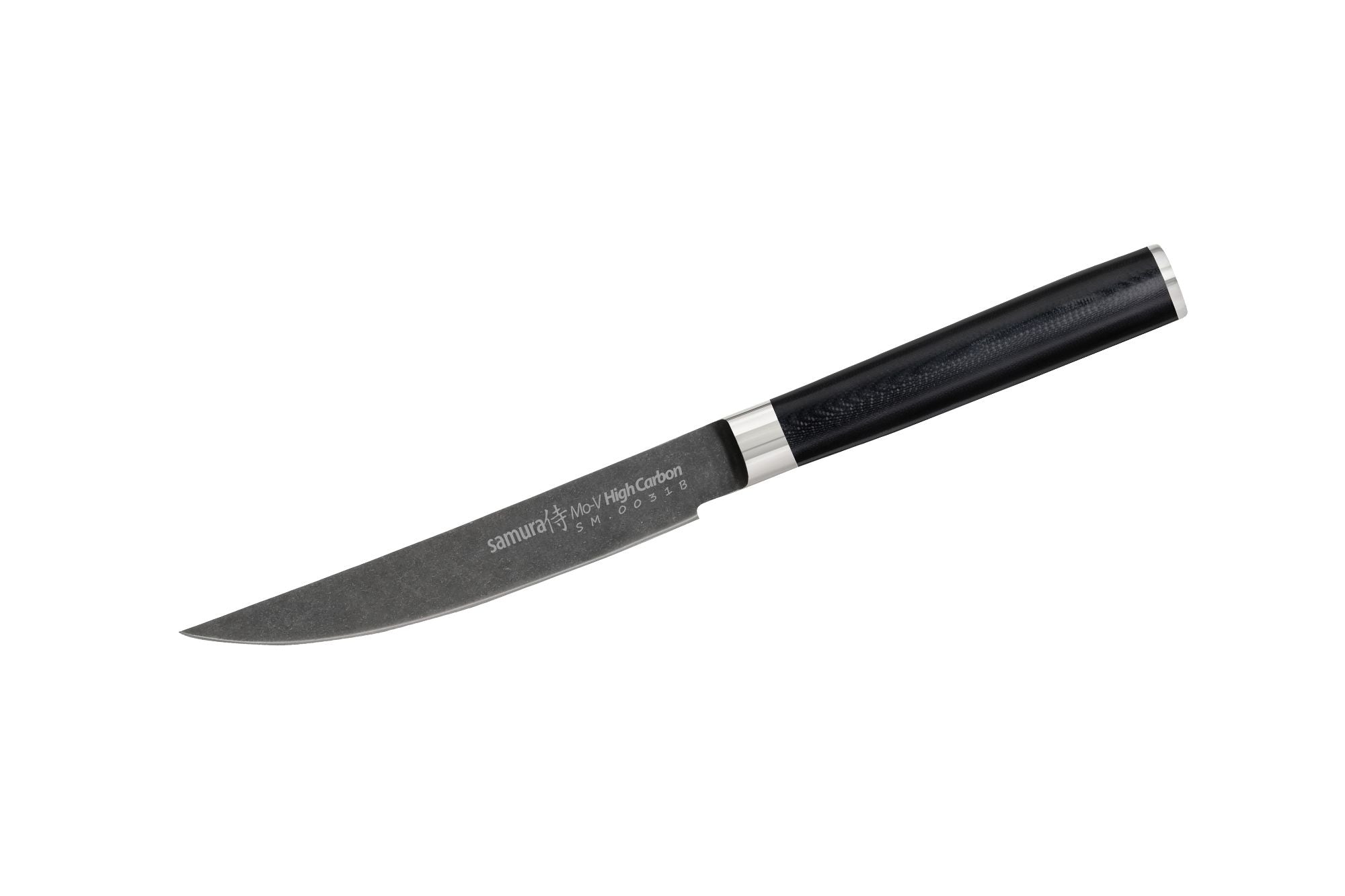 Samura MO-V Stonewash Steak knife 4.7 Nóż do steków Samura Mo-V Stonewash przeznaczony jest do precyzyjnego krojenia mięsa bezpośrednio na talerzu. Jest to nóż stołowy zwykle używany w zestawach do obsługi wielu gości.