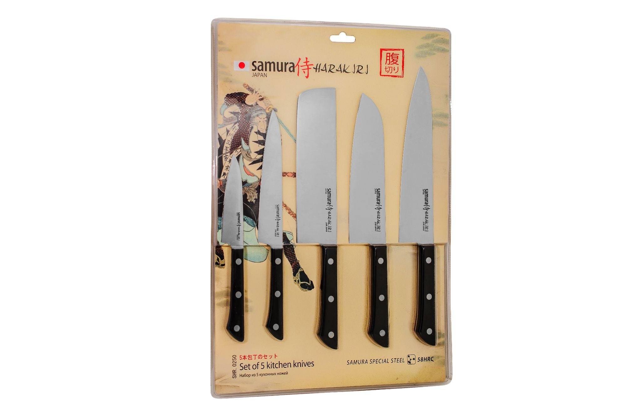 Samura HARAKIRI Set of 5 kitchen knives, white handle: Paring, Utility, Nakiri, Santoku, Chef's knife. 2 nóż uniwersalny
