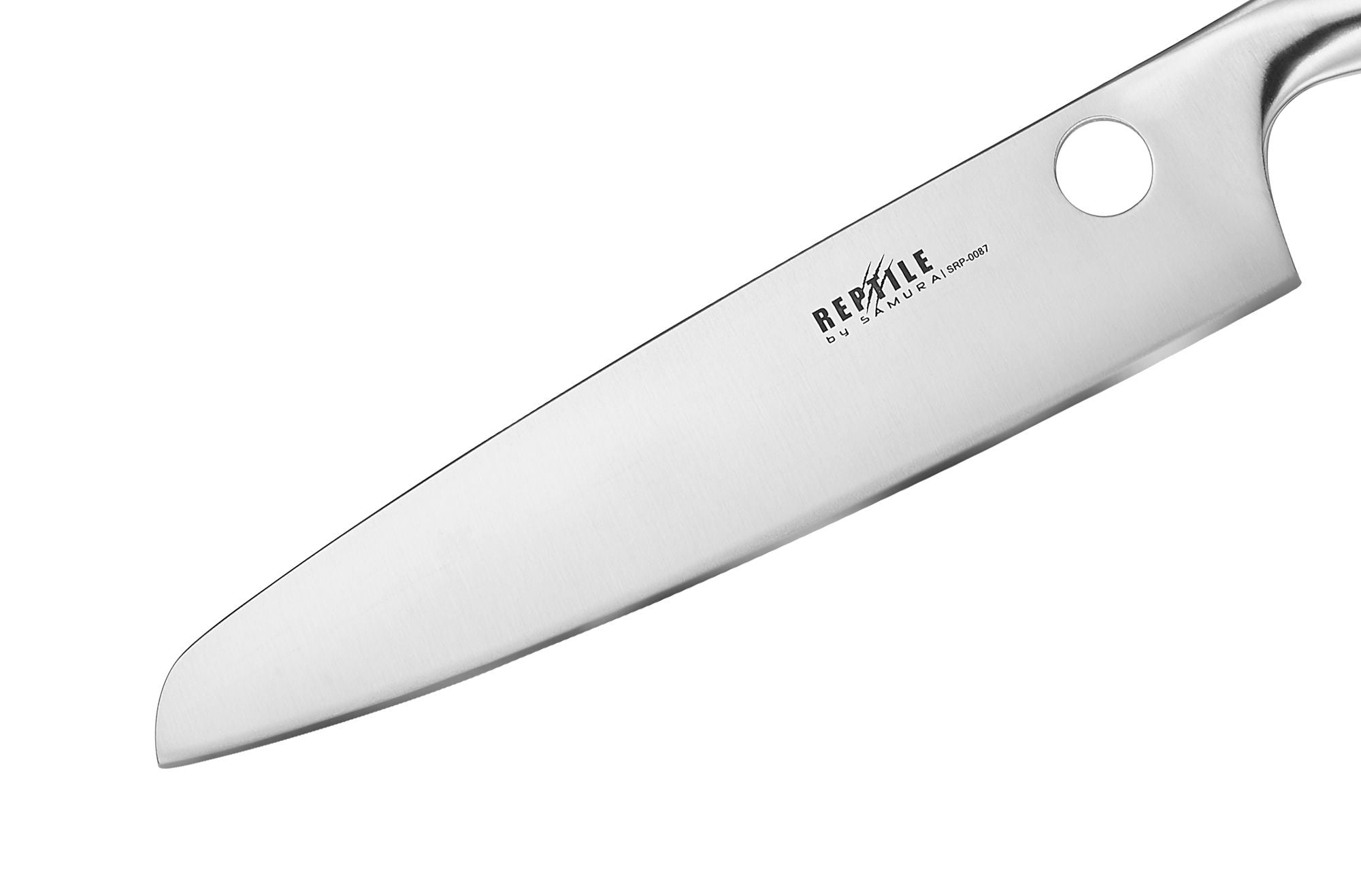 Samura REPTILE Chef Modern knife 7.9 które łączy w sobie cechy klasycznego europejskiego noża szefa kuchni z funkcjonalnością japońskiego santoku. Unikalna konstrukcja ostrza zapewnia zarówno moc