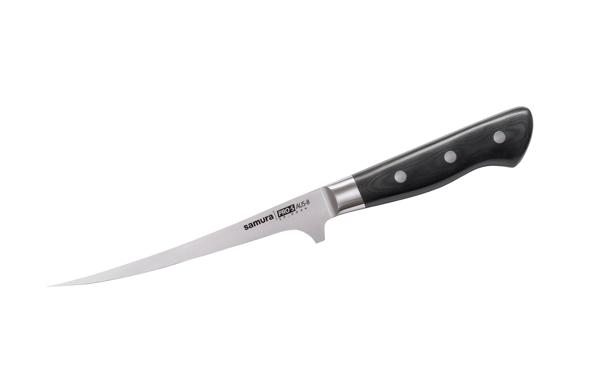 Samura PRO-S Small Fillet knife, 5.5 Mały nóż do filetowania Samura Pro-S został zaprojektowany z myślą o precyzyjnym i delikatnym cięciu. Kompaktowe i wąskie ostrze umożliwia precyzyjną kontrolę podczas pracy z rybami