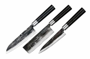 Samura SUPER 5 Set of 3 kitchen knives: Utility knife, Nakiri knife, Santoku knife