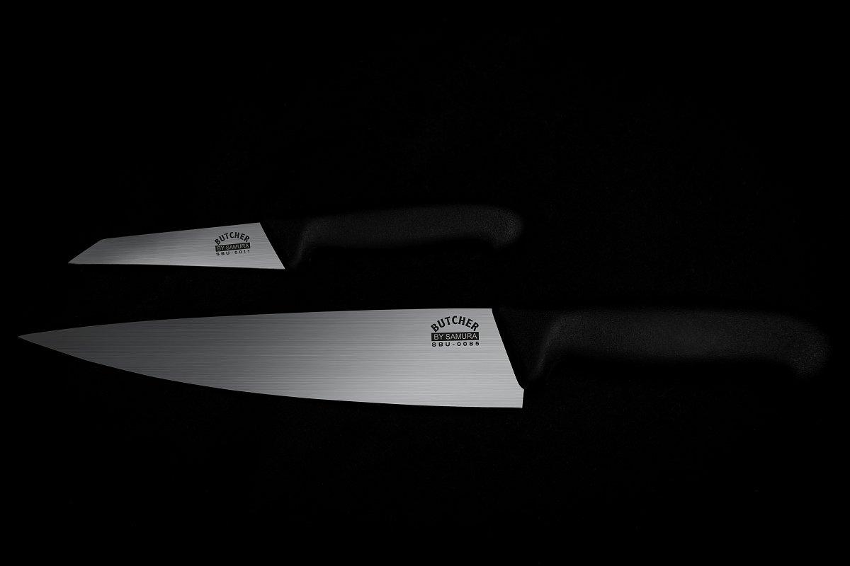 Samura BUTCHER Set of 2 kitchen knives: Paring knife, Chef's knife 3 jak i domowego. W skład tego zestawu wchodzi nóż do obierania oraz europejski nóż szefa kuchni