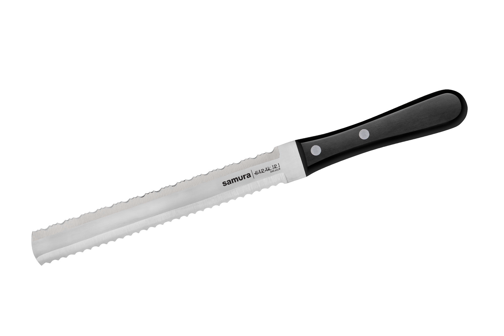 Samura HARAKIRI Set of 3 kitchen knives, black handle: Utility knife, Two-sided saw knife, Chef's knife 4 Samura HARAKIRI Set of 3 kitchen knives, black handle: Utility knife, Two-sided saw knife, Chef's knife - obrazek 4