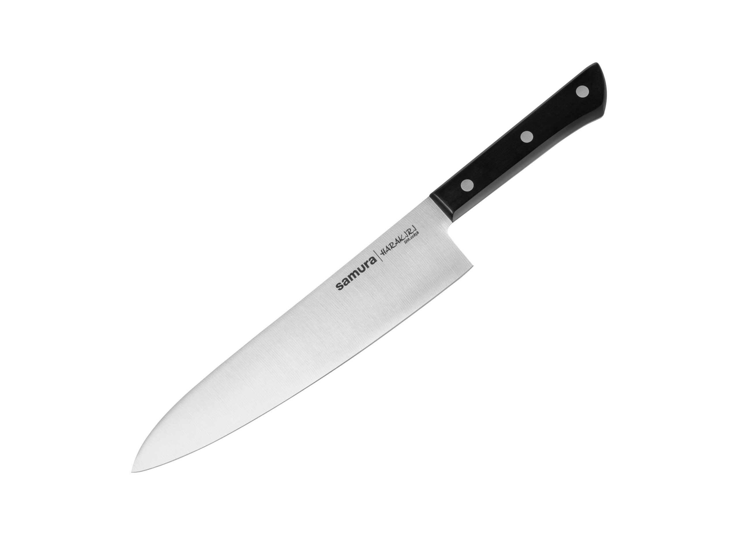 Samura HARAKIRI Set of 3 kitchen knives, black handle: Utility knife, Two-sided saw knife, Chef's knife 5 Samura HARAKIRI Set of 3 kitchen knives, black handle: Utility knife, Two-sided saw knife, Chef's knife - obrazek 5