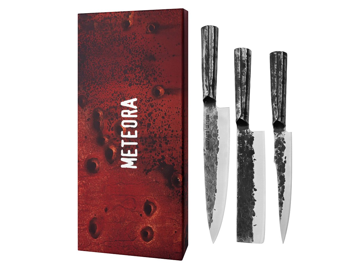Samura METEORA Set of 3 kitchen knives: Utility knife, Nakiri knife and Chef's knife 4 Samura METEORA Set of 3 kitchen knives: Utility knife, Nakiri knife and Chef's knife - obrazek 4