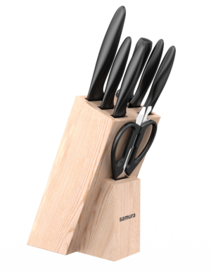 Samura MOJO Knife Block Set 8Pcs Black: Paring, Utility, Fillet, Bread, Chef's knives