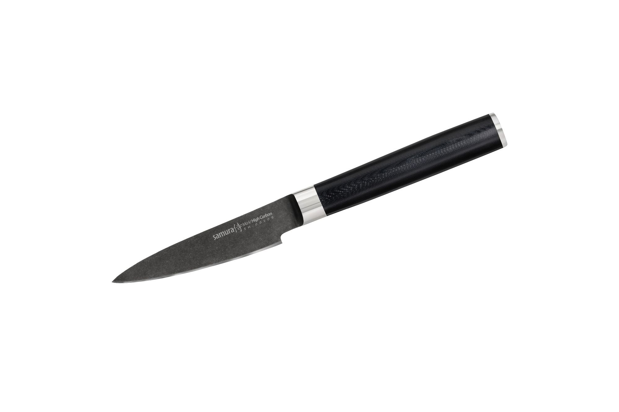 Samura MO-V Stonewash Paring knife 3.5 Nóż do obierania Samura Mo-V Stonewash to kompaktowe i precyzyjne narzędzie przeznaczone do szczegółowych prac kuchennych. Doskonale nadaje się zarówno do użytku domowego