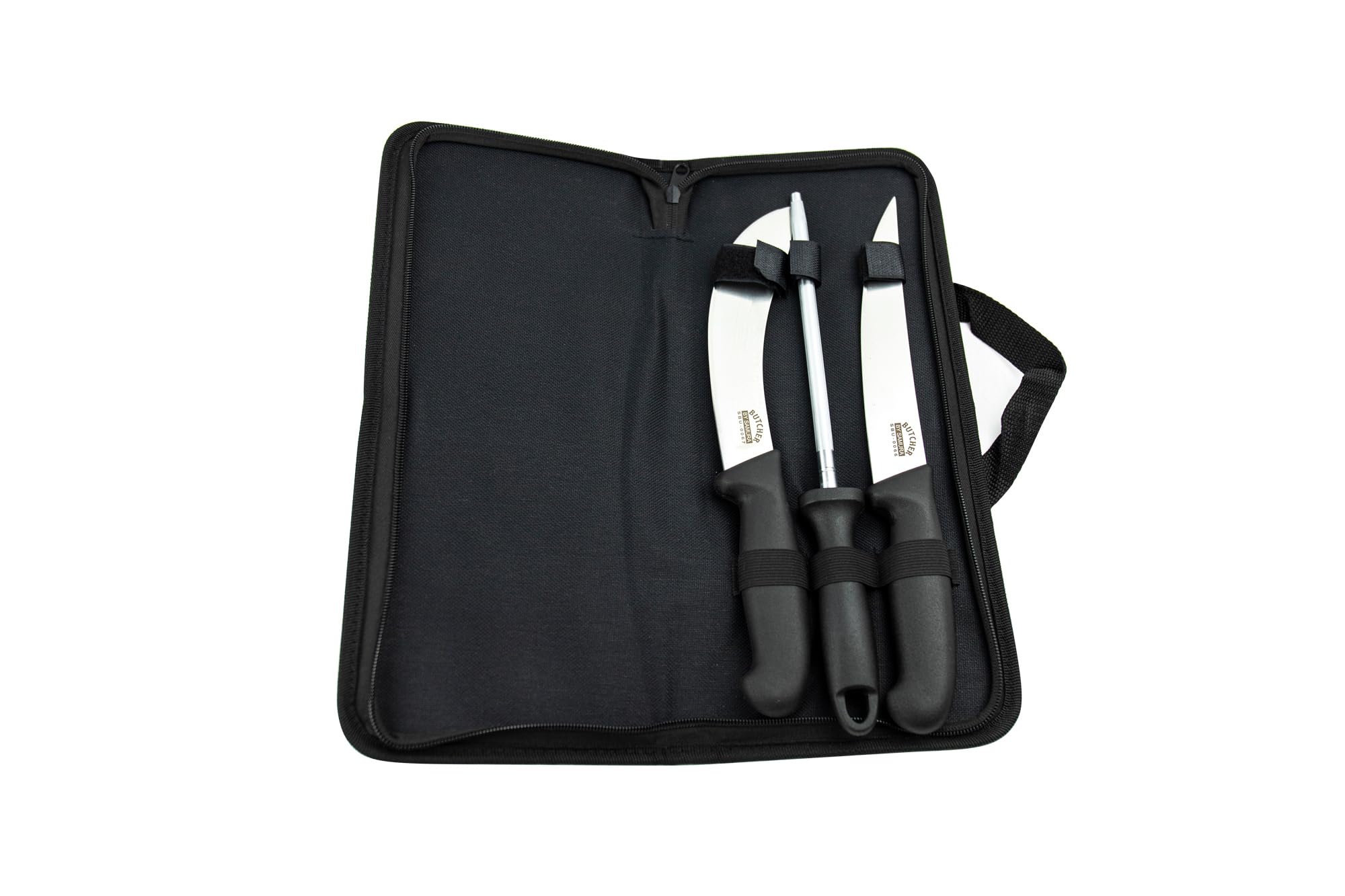 Samura BUTCHER Set of 2 kitchen knives: Skinning knife, Butcher knife and Honing Rod(bag included) 3 dzięki czemu jest wygodnym rozwiązaniem do codziennego przygotowywania potraw i konserwacji ostrzy. Zestaw ten