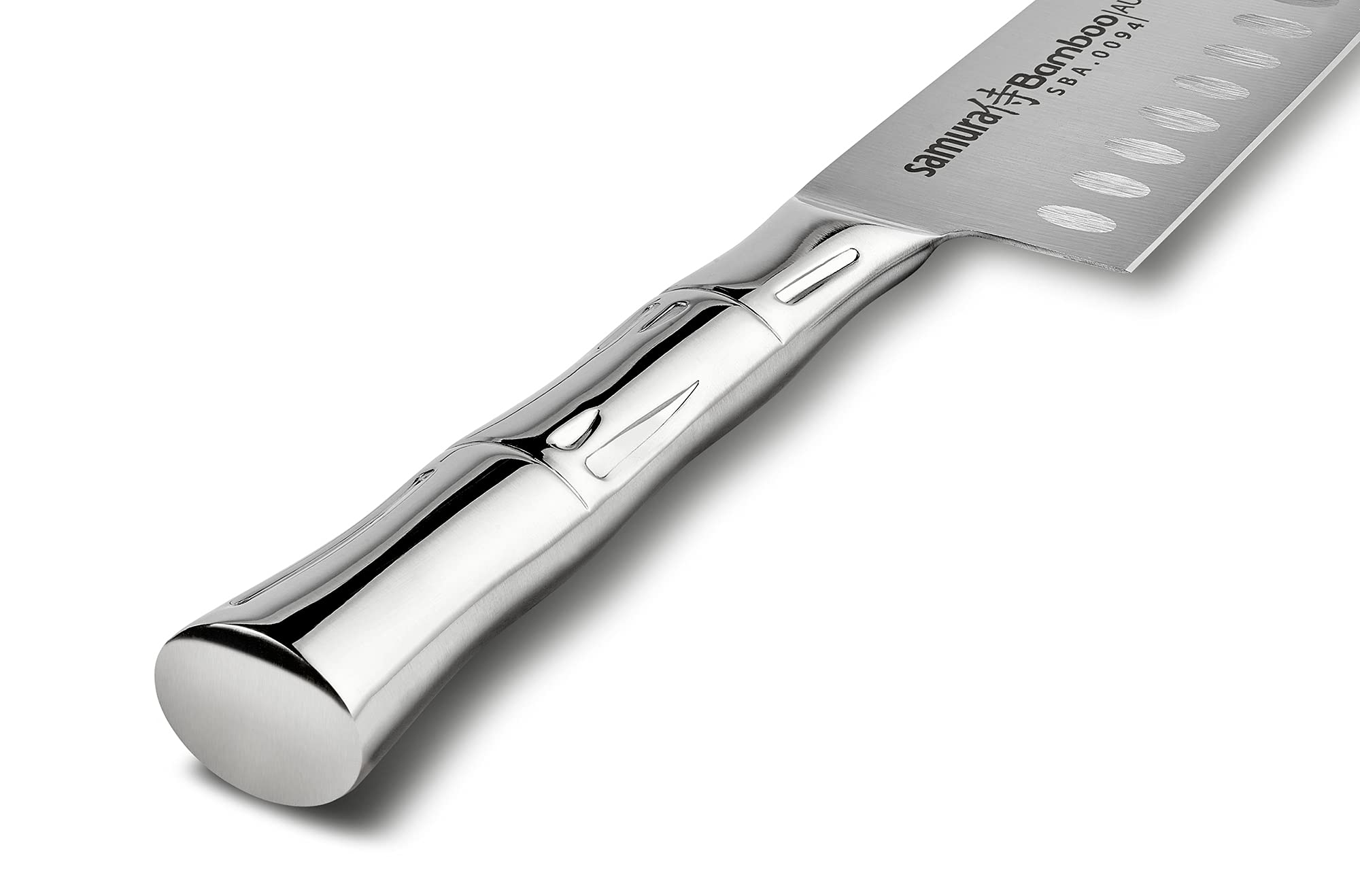 Samura BAMBOO Santoku knife hollow ground 6.3 siekaniu i kostce. Łącząc tradycyjną geometrię ostrza z nowoczesnymi materiałami