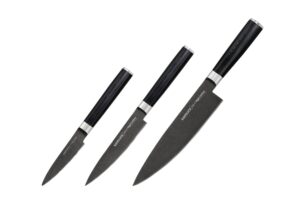 Samura MO-V Stonewash Set of 3 kitchen knives: Stonewash Paring knife, Stonewash Utility knife, Stonewash Chef's knife