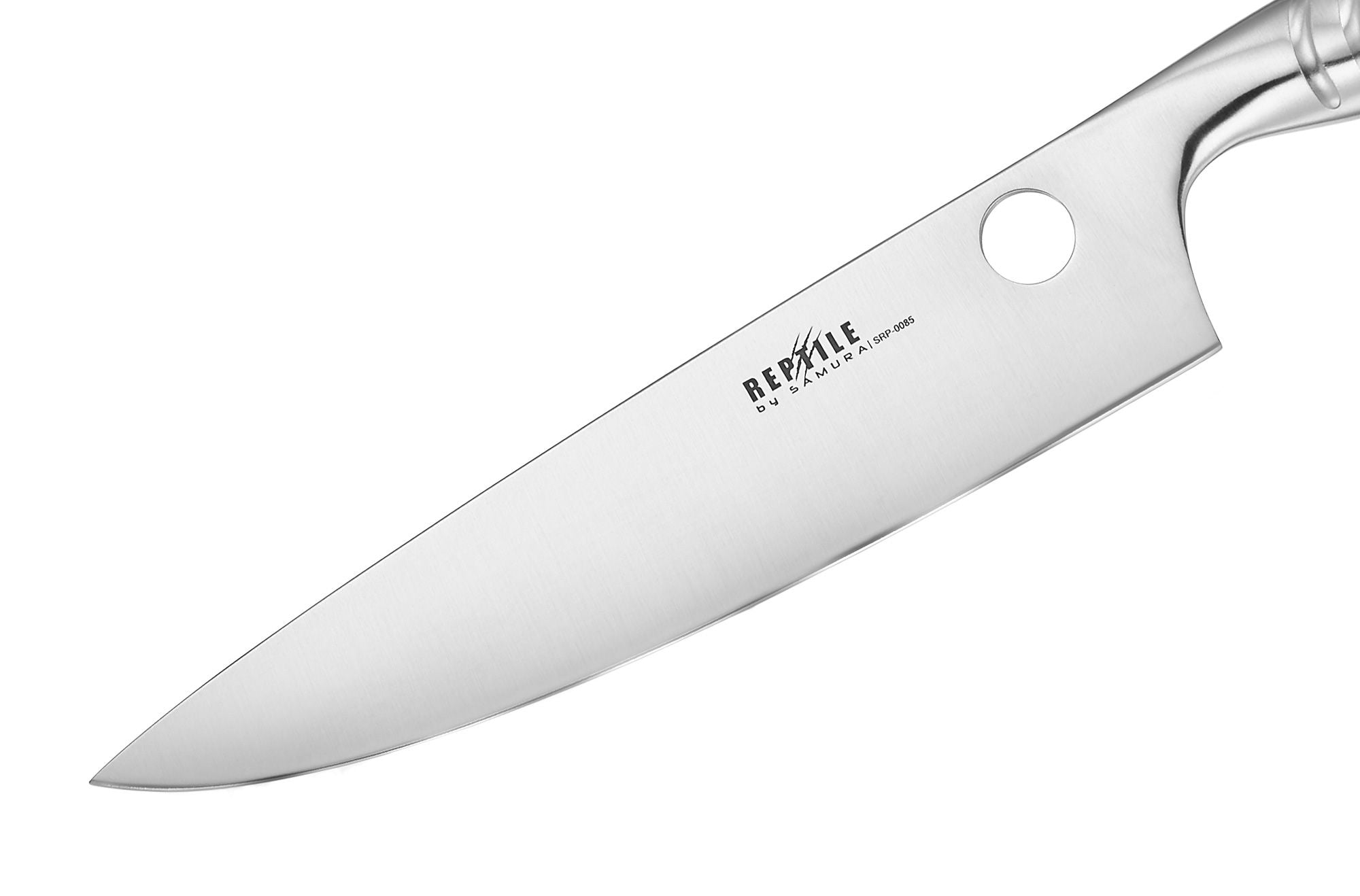 Samura REPTILE Chef's knife 7.9 zaprojektowane z myślą o wszechstronności i wydajności. Dzięki ostrzu o średnicy 200 mm nadaje się do szerokiego zakresu zadań
