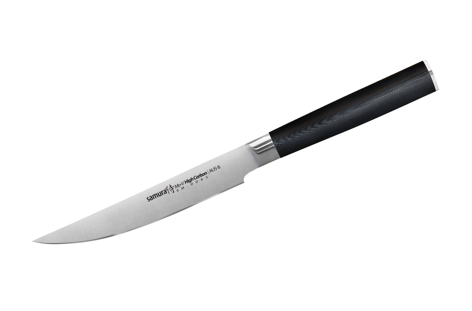 Samura MO-V Steak knife 4.7 Nóż do steków Samura Mo-V został zaprojektowany jako indywidualny nóż stołowy do serwowania i delektowania się daniami mięsnymi. Powszechnie stosuje się go do wycinania porcji bezpośrednio na płycie.